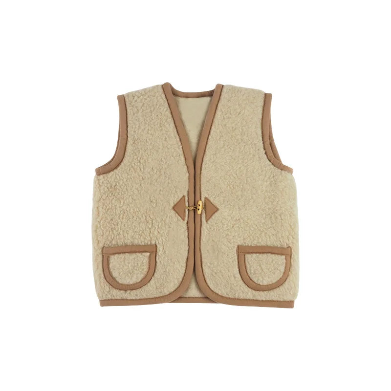 Kids Toggle Leather Trimmed Fleece Vest