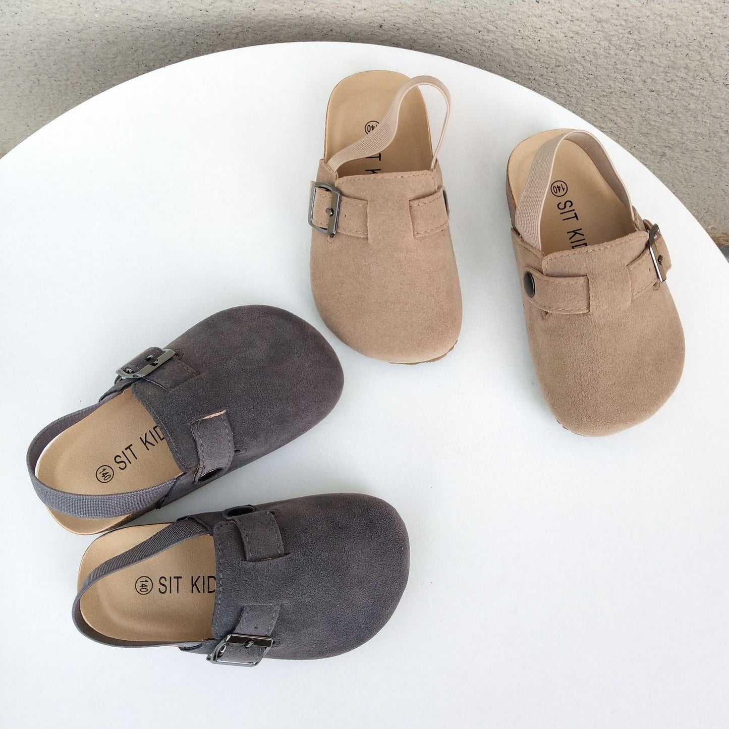 Kids Suede Buckle Clogs