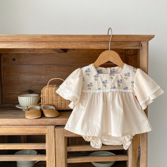 Vintage Floral Smock Top & Bottoms Set