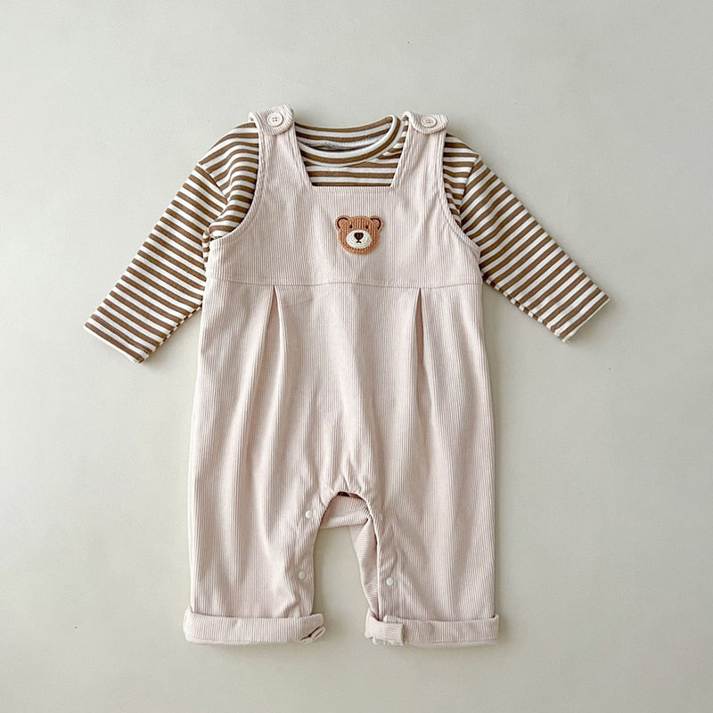 Bear Overalls & Stripey Top