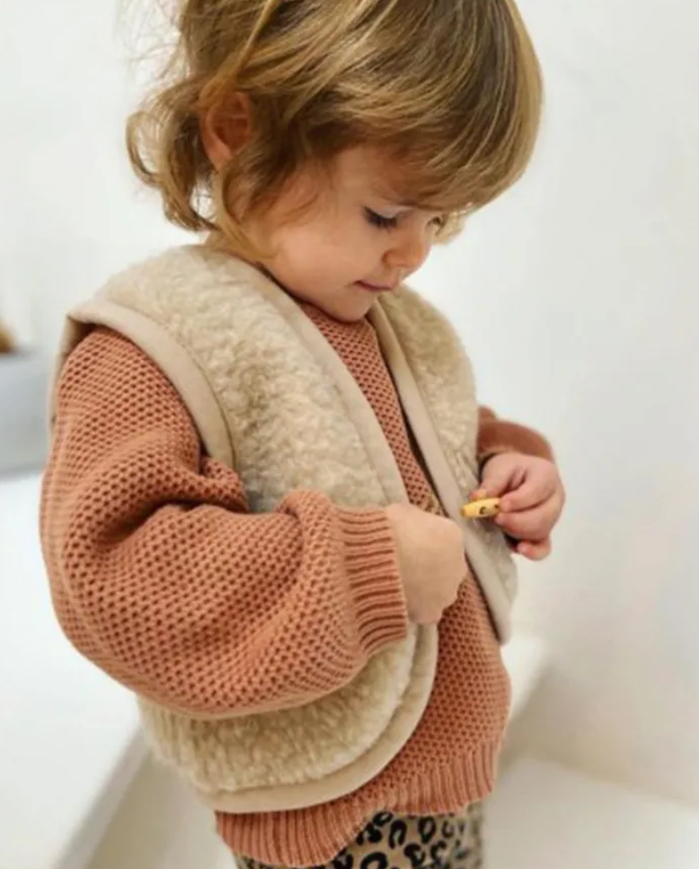 Kids Toggle Leather Trimmed Fleece Vest