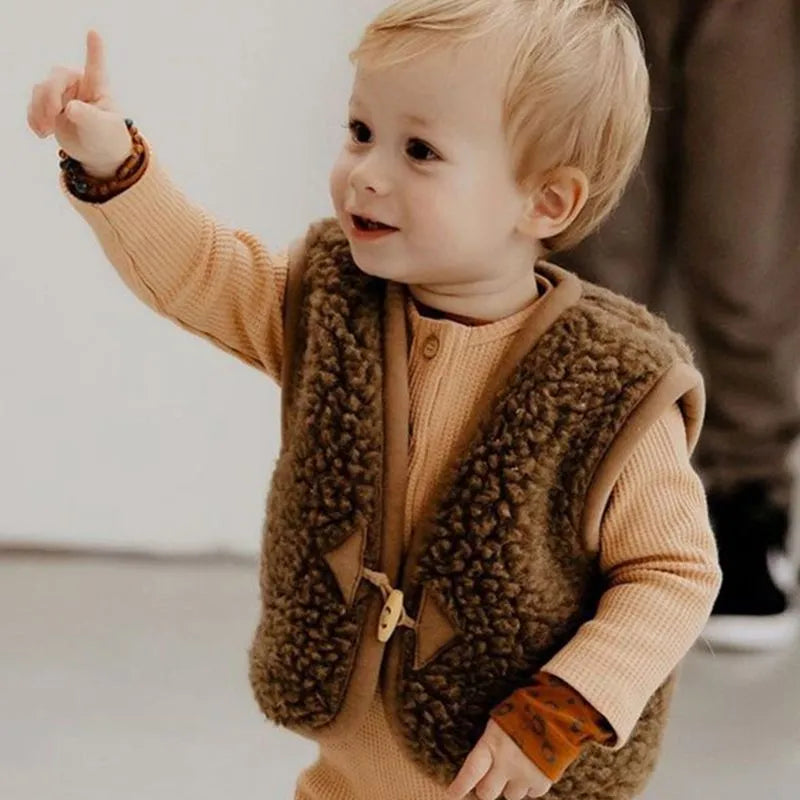 Kids Toggle Leather Trimmed Fleece Vest