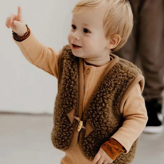 Kids Toggle Leather Trimmed Fleece Vest