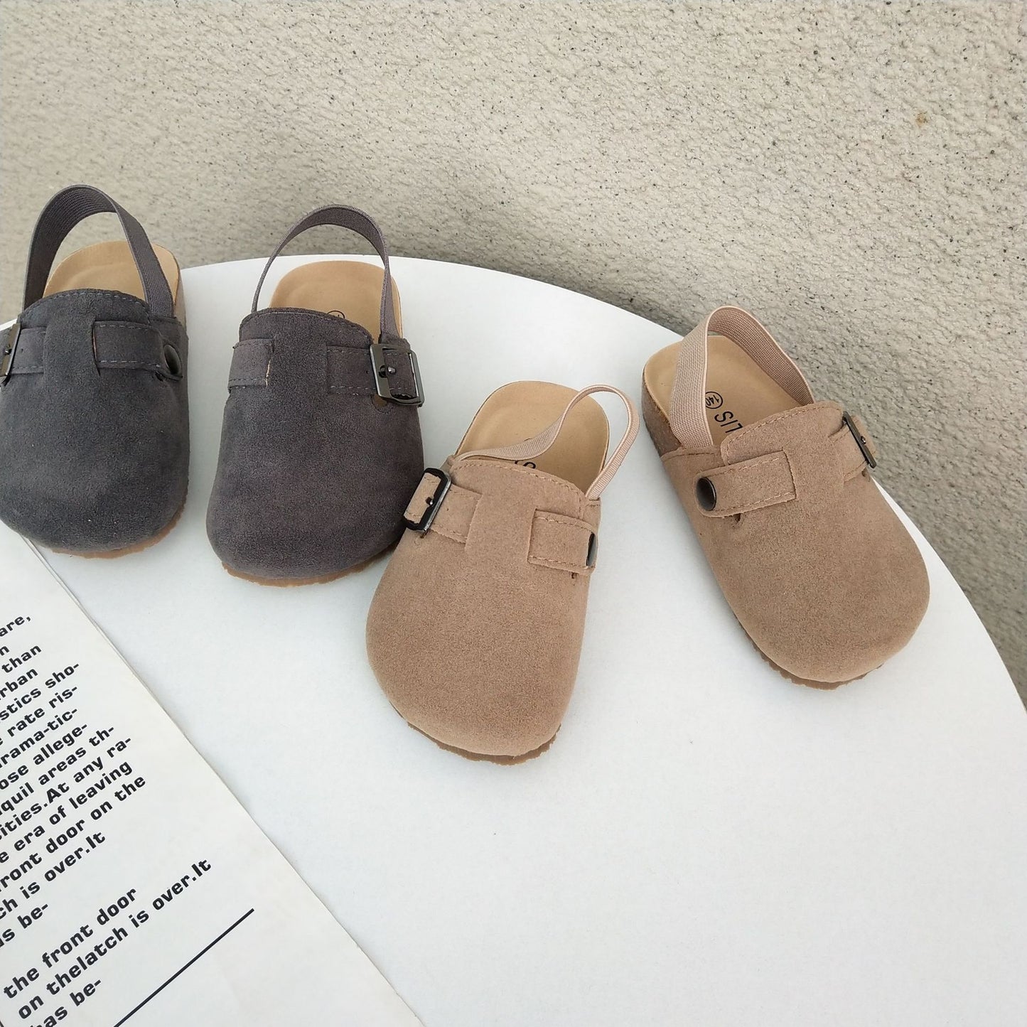 Kids Suede Buckle Clogs