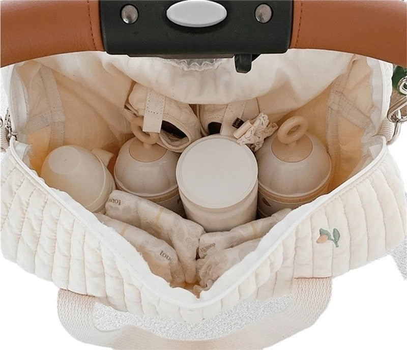 Embroidered Quilted Pram Diaper Bag